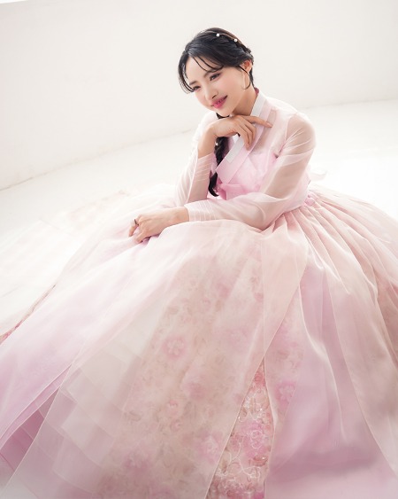 [ 한복대여 ] 시스루 그라데이션 엔젤 핑크플라워 캉캉무지기 여자한복